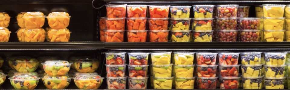 Processed and cut fruit isle at the grocery store