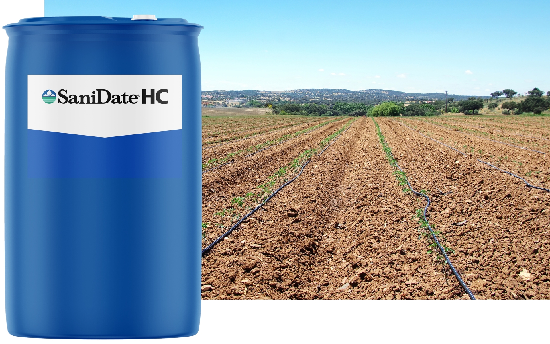 SaniDate® HC product shot with a large field with drip irrigation
